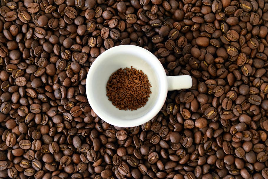 café, granos de café, aroma, frijoles, taza, taza de café, bebidas, cafeína, café soluble, café instantáneo