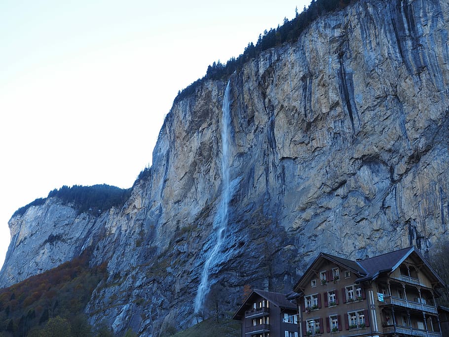 Staubbachfall, Waterfall, Free-Fall, -fall, lauterbrunnen, steep, steep wall, rock wall, rock - object, day