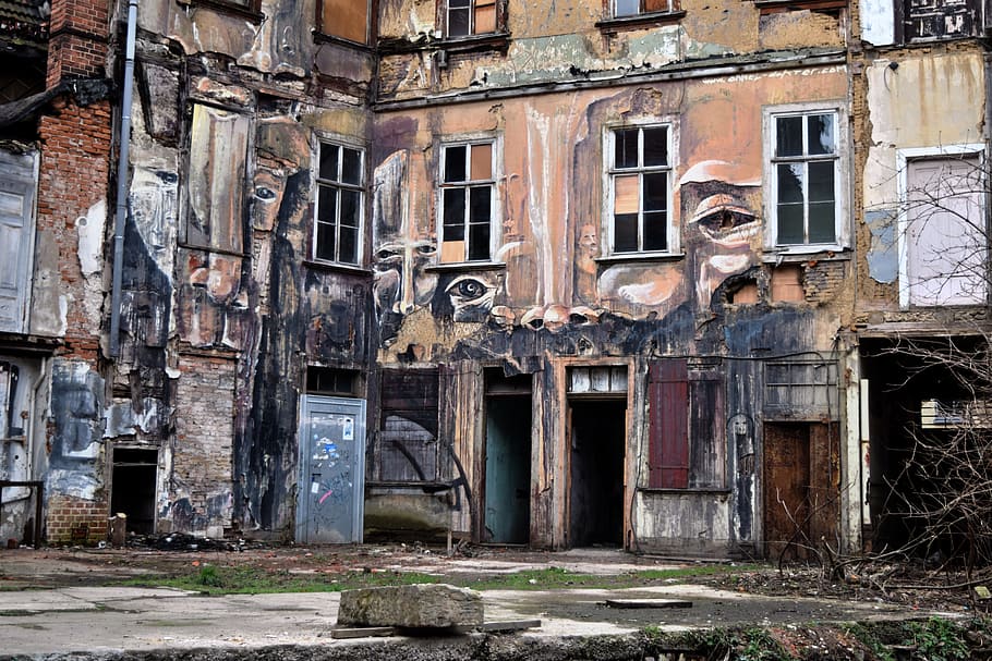 edifício de concreto marrom, Erfurt, Demolido, Casa, casa demolida, grafitti, abandonado, velho, ruína antiga, assustador