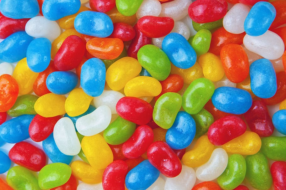 kacang jelly, permen, warna-warni, gula, latar belakang, makanan, warna, multi-warna, makanan manis, full frame