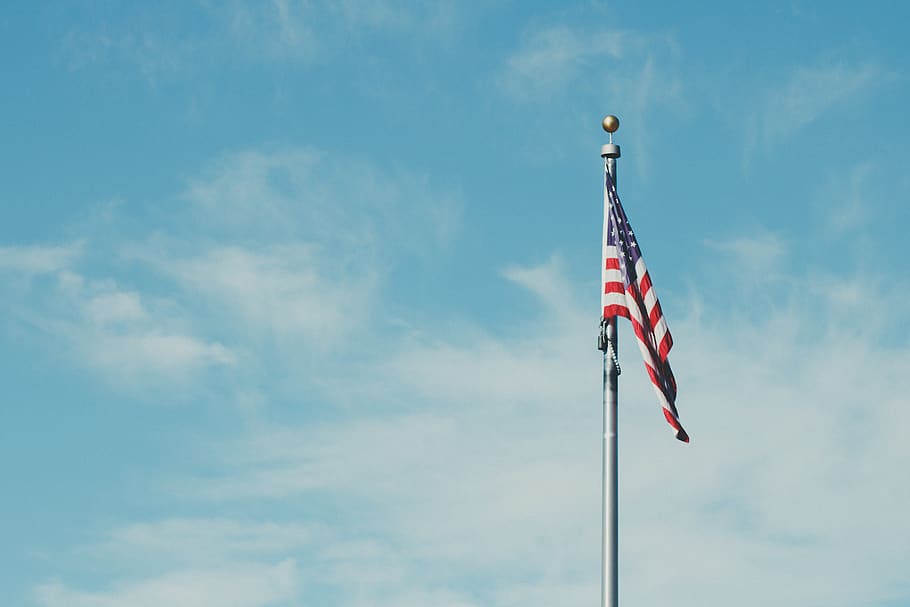 usa, flag, pole, blue, sky, cloud, cloud - sky, low angle view, patriotism, nature