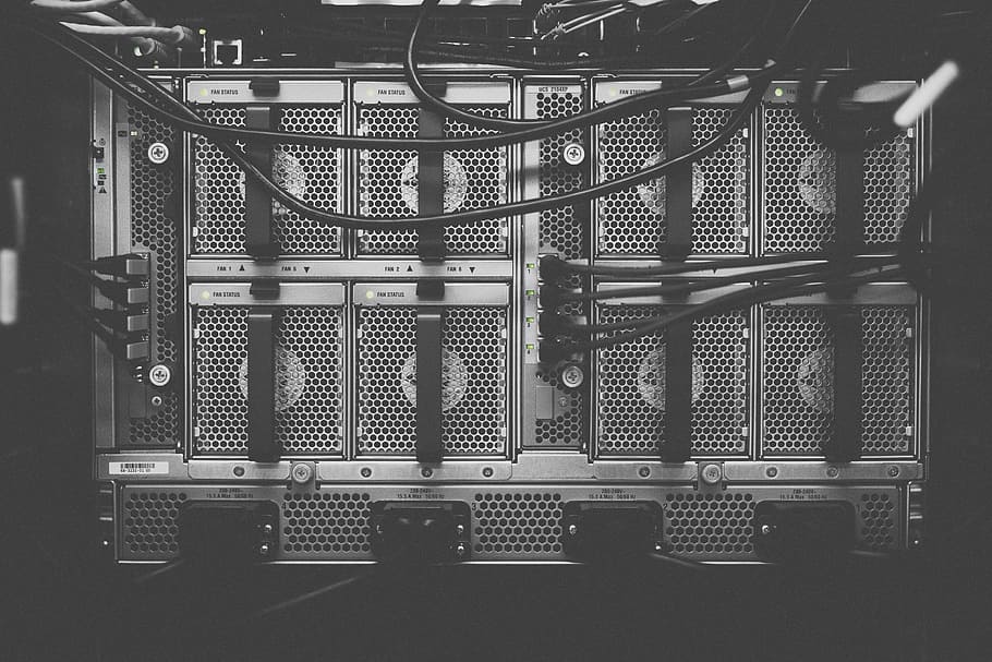 grayscale photography, mining rig, technology, components, design, architecture, wires, fan, cpu, holes