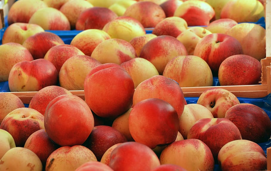 red apple lot, peaches, fruit, food, juicy, healthy, market, vitamins, fresh, nutrient