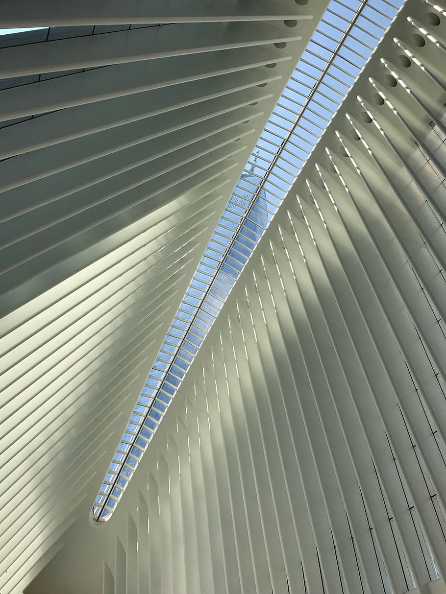 oculus, ceiling, dom tower, nyc, downtown, architecture, abstract, pattern, indoors, metal