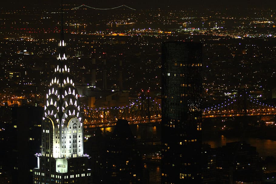 ニューヨーク 夜景 マンハッタン 夜 街並み イルミネーション 超高層ビル 建築 旅行先 照らされた Pxfuel