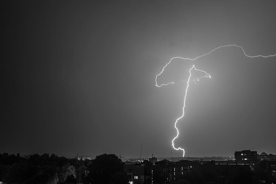 lightning, city, flash, thunderstorm, night, storm, cloud - sky, power in nature, sky, power