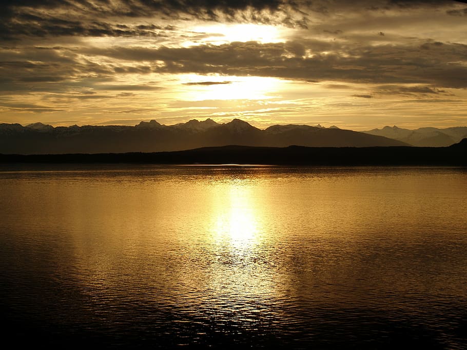 pantalla puesta de sol, alaska, puesta de sol, glaciar, nacional, parque, romántico, océano, agua, atardecer
