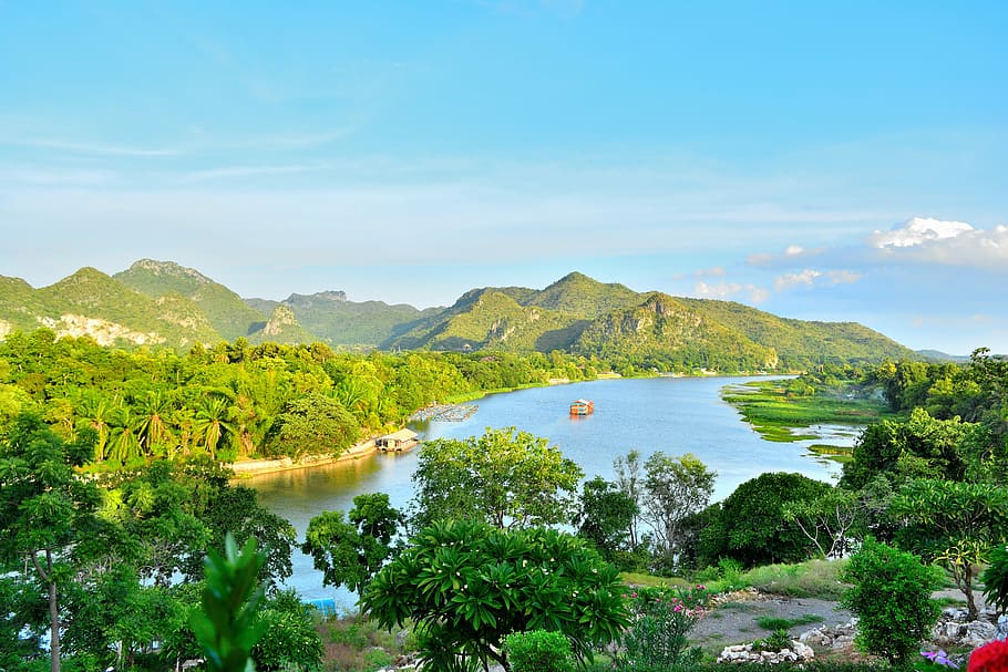 Mountains, River, Tourist Attraction, view, pretty, flush, mekong river, thailand, lake, water