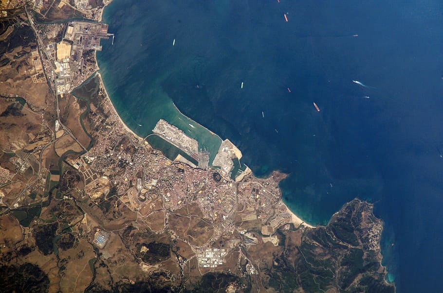 citra satelit algeciras, Algeciras, citra satelit, Spanyol, foto, nasa, samudra, domain publik, laut, perkotaan