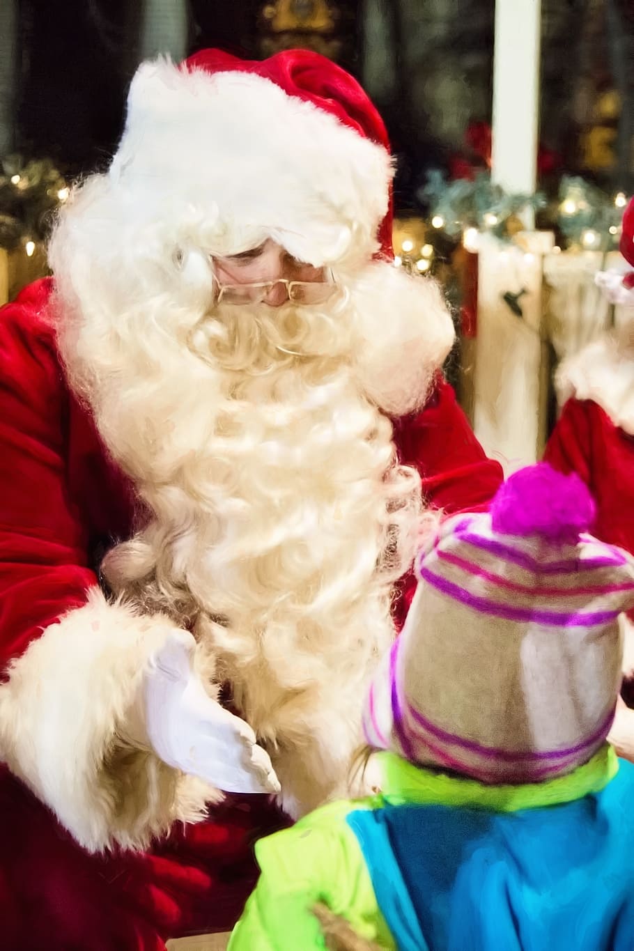 サンタクロース, 話して, 子供, 聖ニック, クリスマス, サンタ, 12月, 赤, 休日, ニコラス