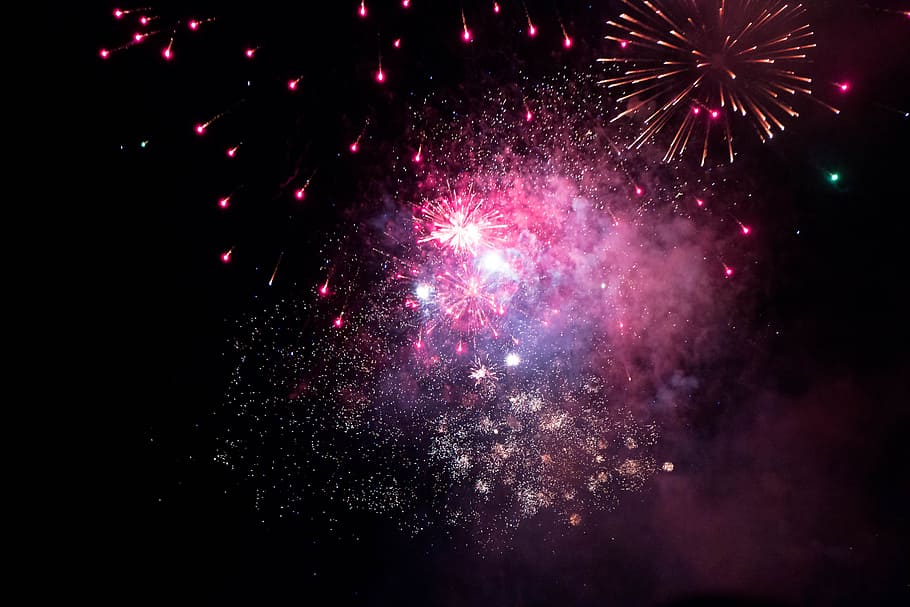 Fireworks, Night, Nero, sky, exploding, celebration, firework Display, firework - Man Made Object, backgrounds, black Color