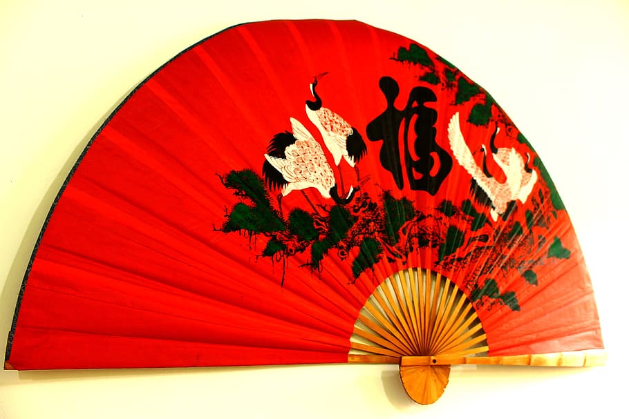 fan, japanese fan, fuan, garnish, prop, ornament, ornamental, tradition, red, hand fan