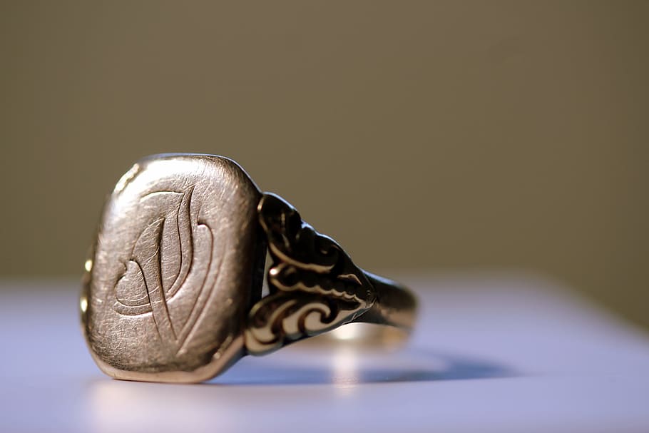 ring, signet ring, gold, man, initials, shiny, old, gloss, jewellery, ornament