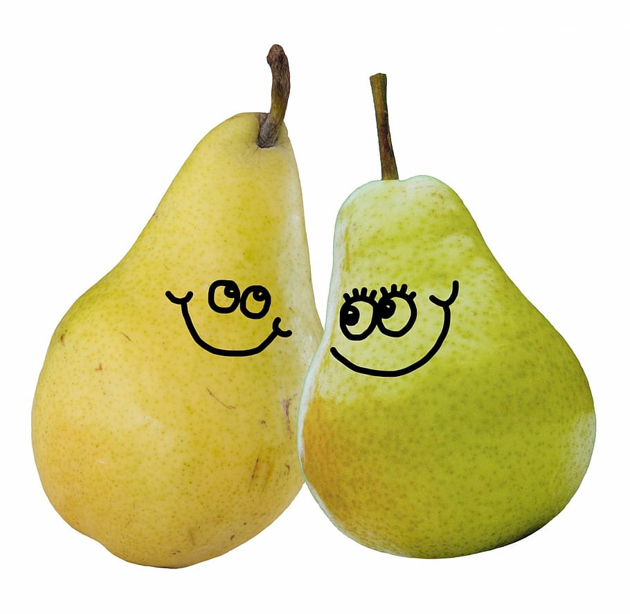 yellow, green, pear fruits, cartoon, pear, pears, pair, fruit, food, love