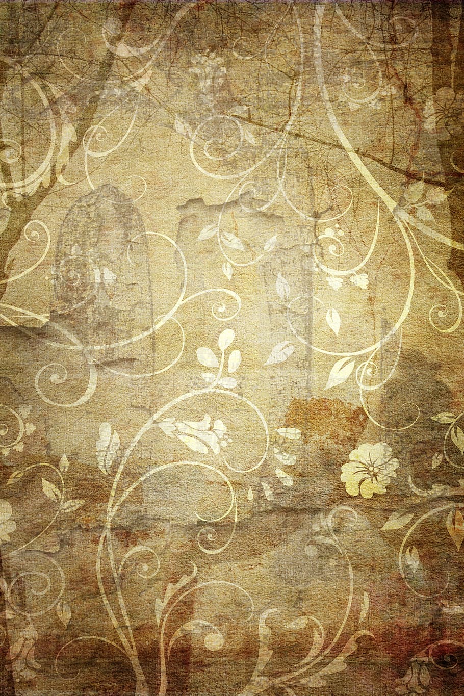 brown, white, floral, textile, old, antique, background, backgrounds, old-fashioned, retro Styled