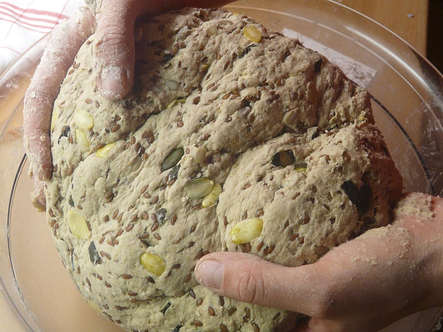 person mixing dough, Bread, Form, Bake, Dough, unwrought, knead, flour, bowl, ingredients