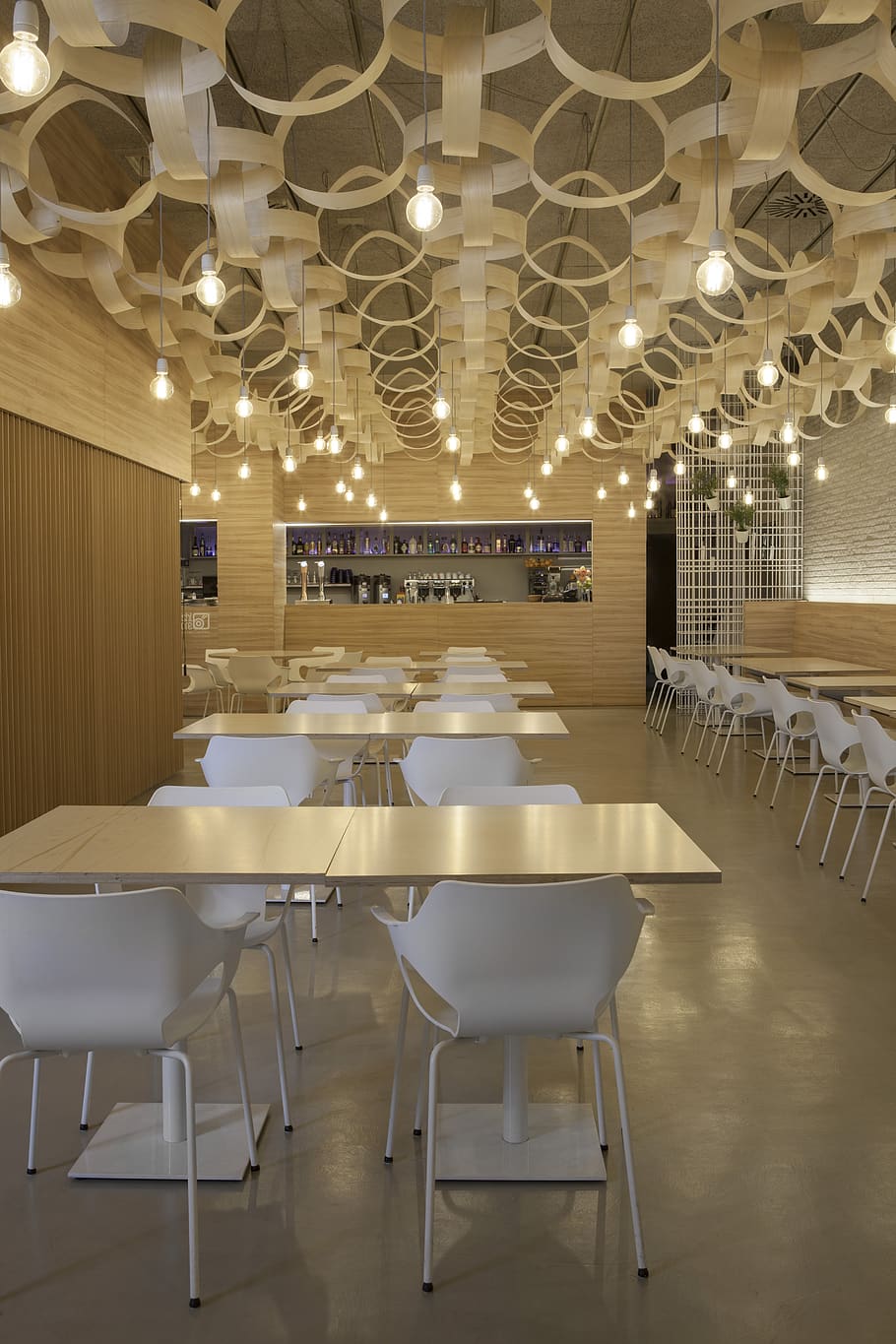 design de interiores, café, restaurante, bar, suporte, decoração, lâmpadas, mesas, madeira, conceito