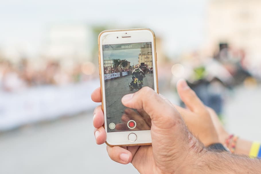 man, motorcycle, smartphone, record, phone, video, hand, mobile, people, event