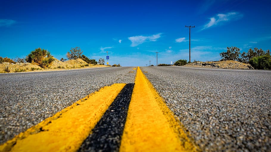 clear asphalt road, usa, road, america, straight, asphalt, highway, california, road markings, yellow