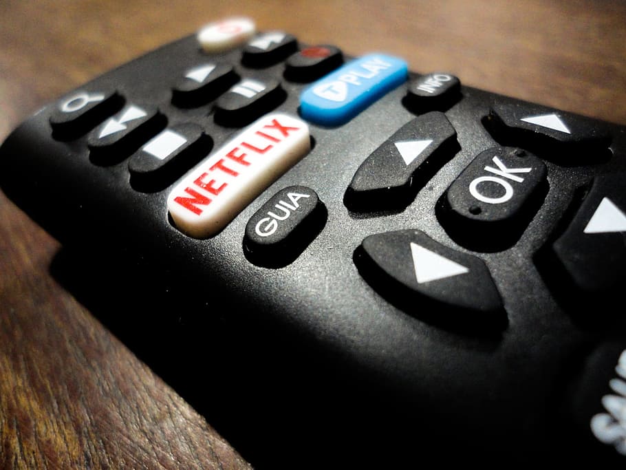 black remote control, netflix, remote control, electronic, number, technology, calculator, communication, close-up, table