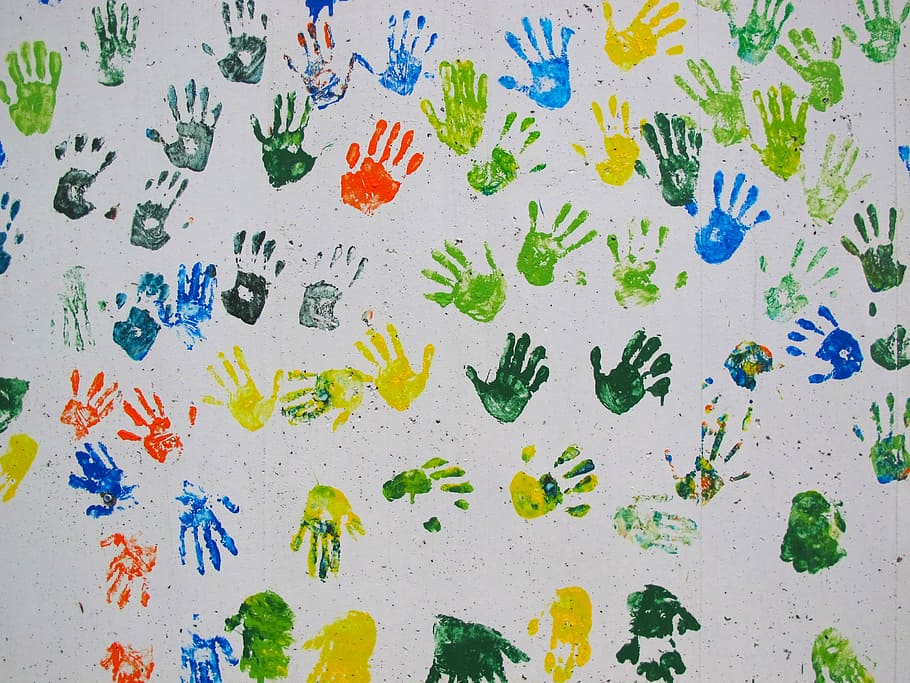 Hands, Hand, Children'S, Colorful, children's hands, wall, finger, contour, children, human