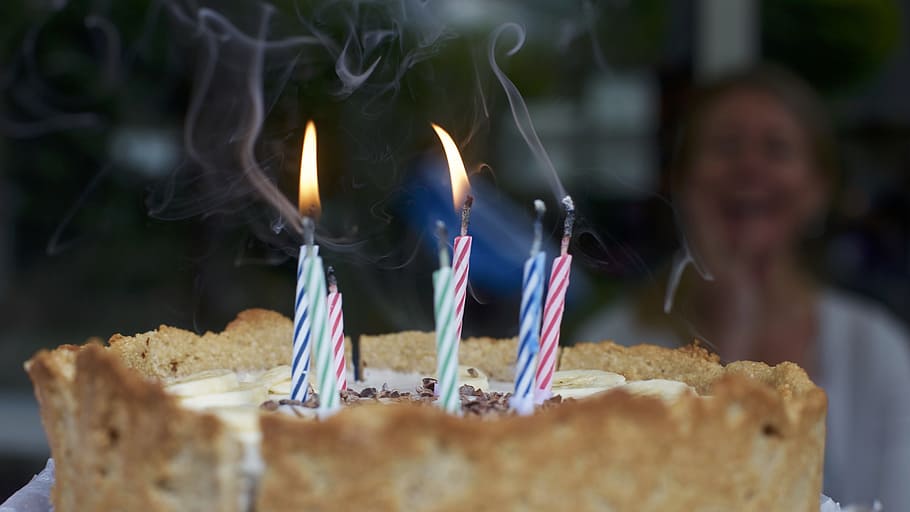 lit birthday candles, birthday, birthday cake, blowing, cake, candles, candlesticks, celebration, flame, food