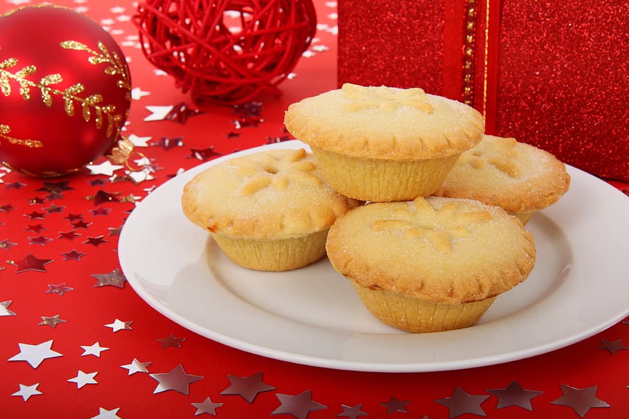 muffin, keramik, piring, inggris, perayaan, natal, desember, pencuci mulut, bahasa Inggris, bergembira