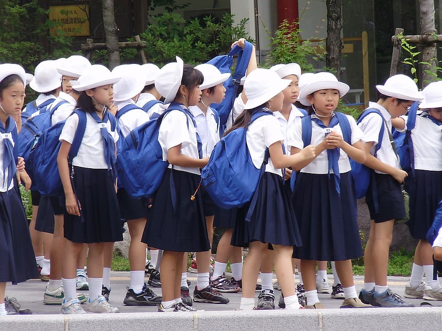 children, scolari, uniform, japan, real people, group of people, day, child, education, girls