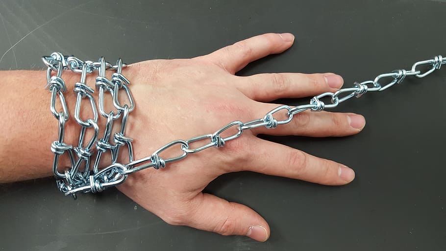 person, gray, chain link leash, Chain, Hand, Bound, Man, human hand, human body part, studio shot