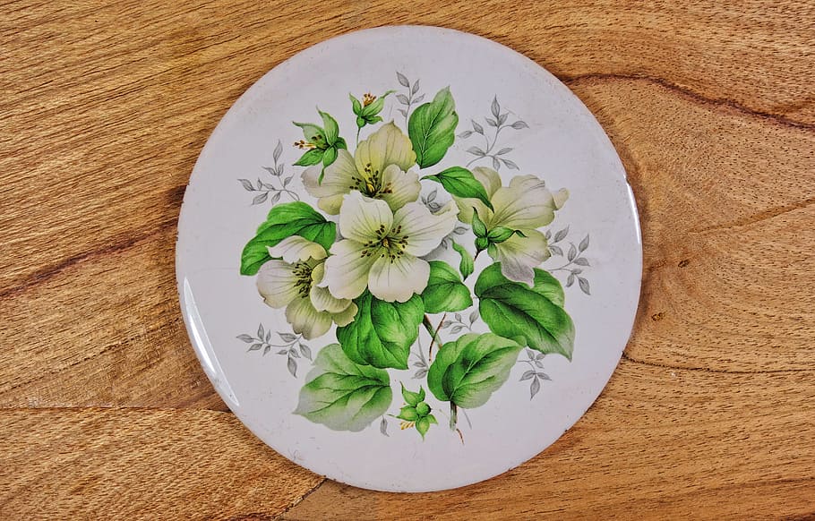 tile, ceramic, stoneware, coaster, floral, flower print, design, home, household, directly above