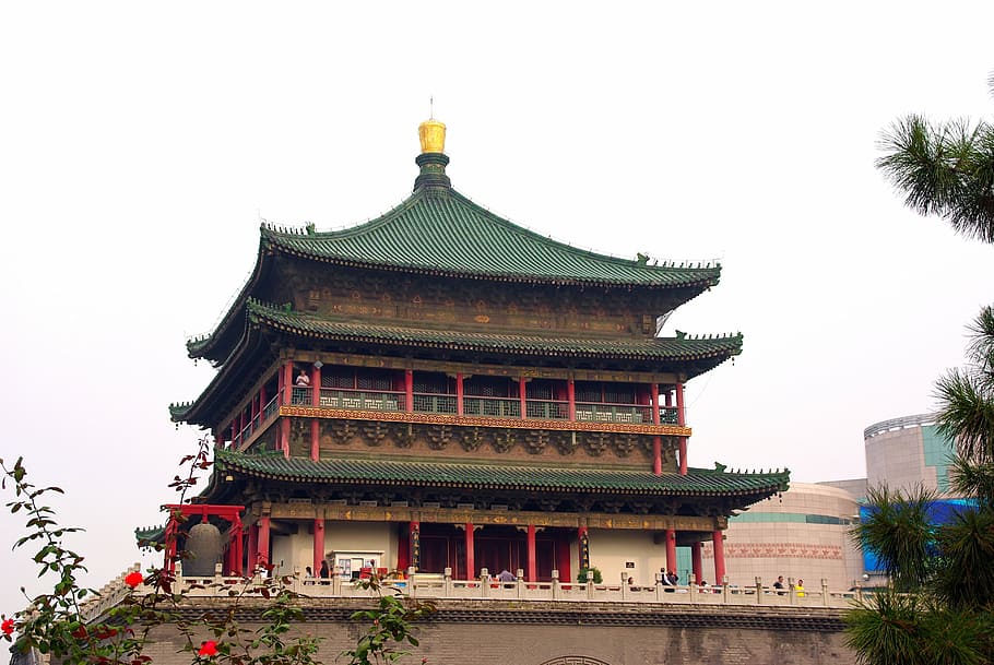 Cina, xian, benteng, menara, bel, alarm, arsitektur, eksterior bangunan, struktur yang dibangun, bangunan