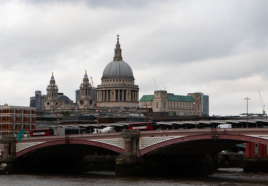 st pauls cathedral, london skyline, thames river, blackfriars bridge, london, architecture, building, city, cathedral, england