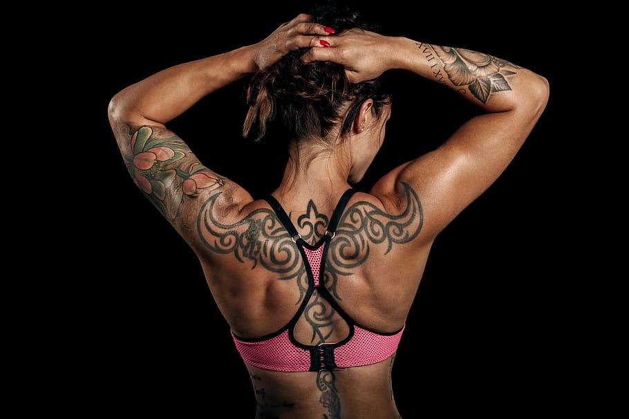 women, training, tattoo, healthy, gym, exercise, body, force, young, muscles