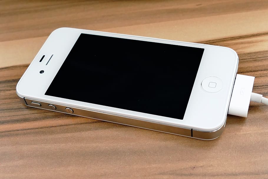white, iphone 4, 4s, plugged, charger, iphone, screen, mobile, technology, cellphone