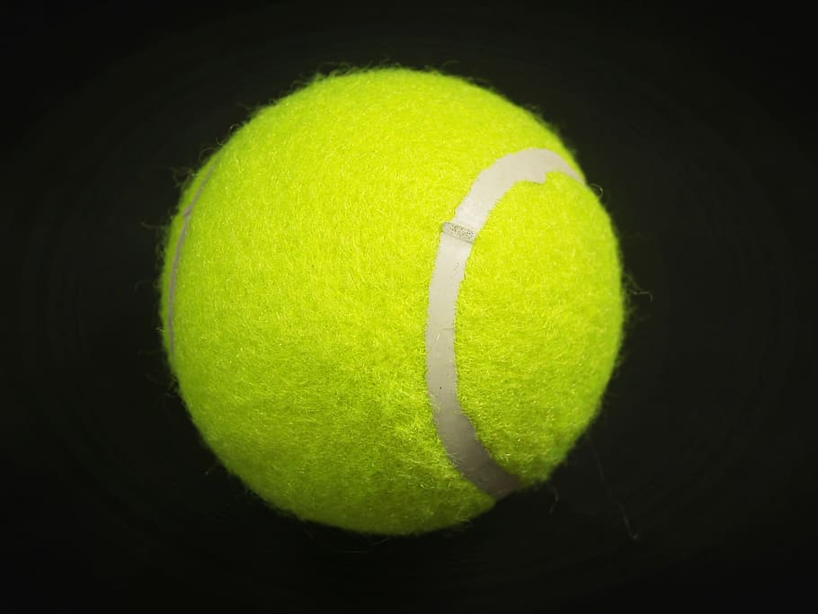 緑のテニスボール, ボール, ラケット, 白, 黄色, 背景, クローズアップ, 分離, レジャー, 毛深い