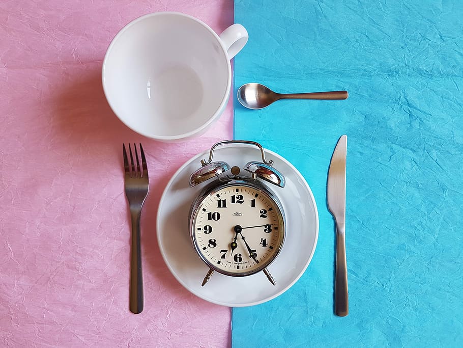 despertador de campana de plata, blanco, cerámica, plato, desayuno, despertador, hora, viejo, estado de ánimo, idea