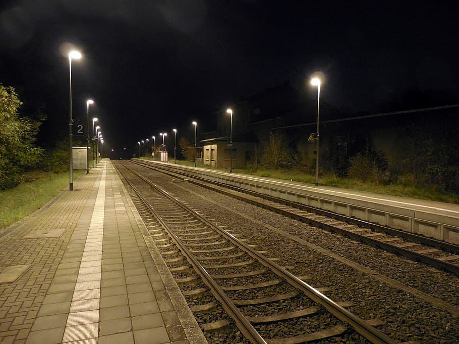 Rail, Track, Railway, Train, rail, track, railway, train, railway station, infinity, night, darkness