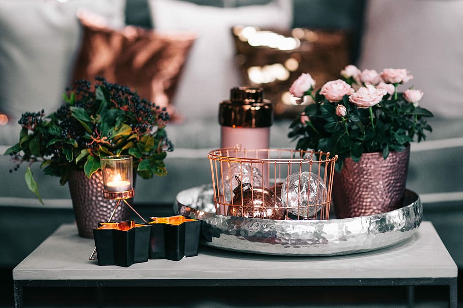 mesa lateral, rosa, decorações, mesa, flores, rosas cor de rosa, decoração, lindas flores, glamour, dentro de casa