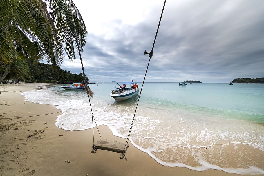 swing, body, water, cloudy, sky, outdoors, phuquoc, island, vietnam, the beach