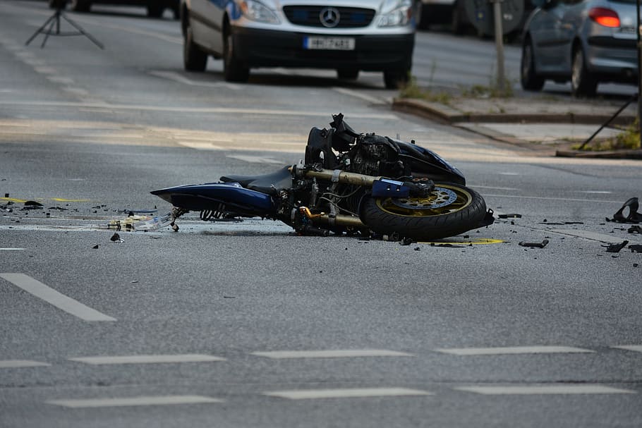 black, blue, motorcycle crash, road, motorcycle, accident, traffic, death, risk, car