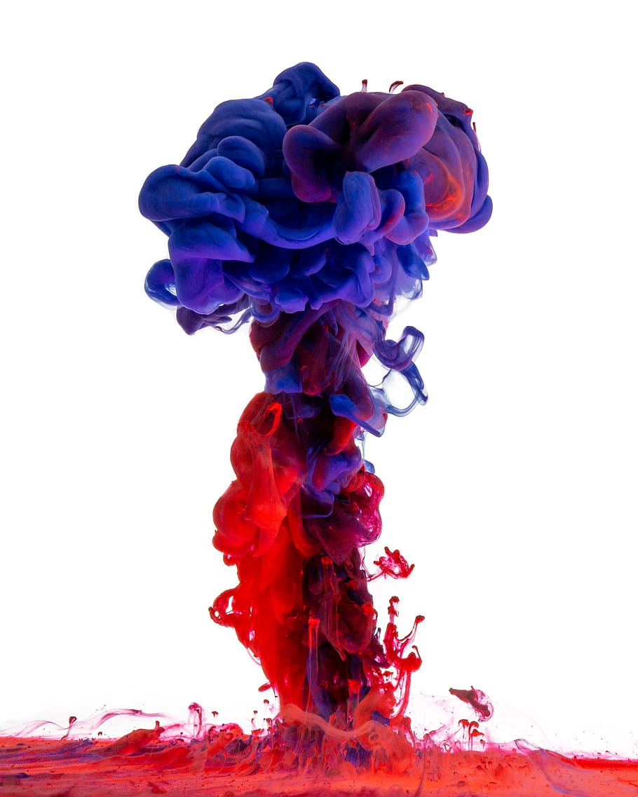 nuvens, água, cor, tintas acrílicas, experimento, aleatório, cogumelo, exposição, criado, vermelho