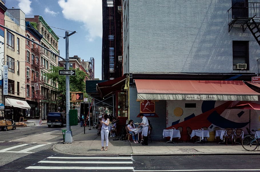 in new york city, corner, restaurant, outdoor cafe, soho, tourism, vacation, dining, city, city life