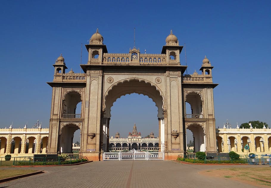 portão, palácio de mysore, arquitetura, marco, entrada, estrutura, histórico, viagem, indo-saracênico, mysuru