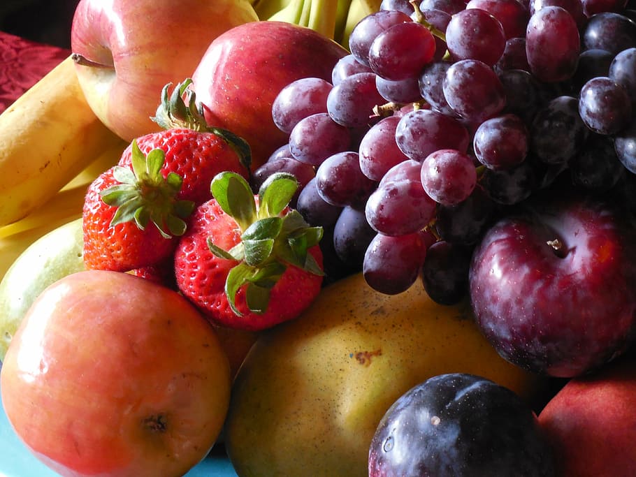 tutup, foto, variasi, buah-buahan, mangkuk, buah, makanan, sehat, segar, diet