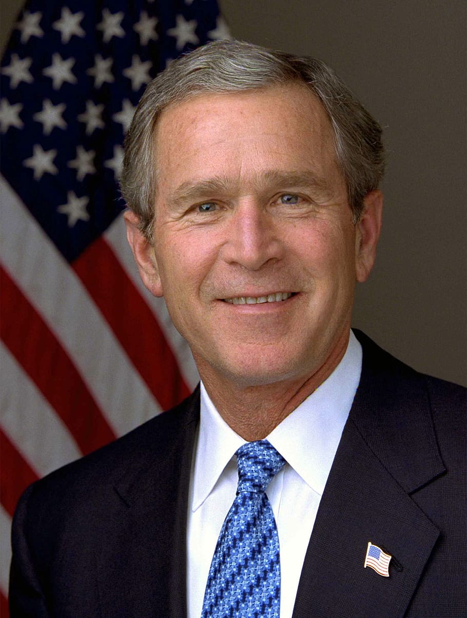 george, w., bush portrait photo, George W. Bush, Portrait, Photo, public domain, american Flag, uSA, men