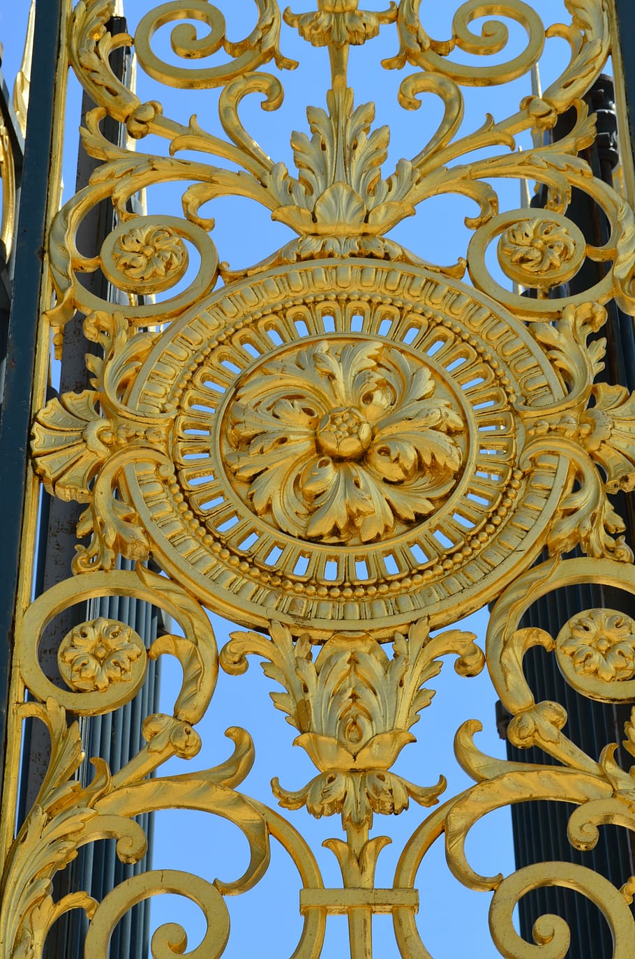objetivo, ouro, ornamento, cerca, grade, louvre, paris, barroco, esplendor, palaciano