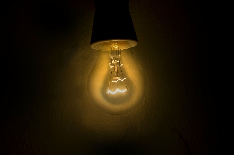 turned, clear, halogen bulb, light, bulb, spark, dark, night, glass, ceiling