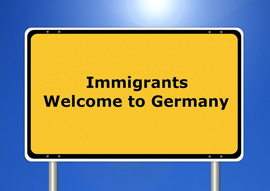 immigrants, welcome, germany signage illustration, Traffic Sign, Local, local sign, asylberwerber, refugee, protection, tracking