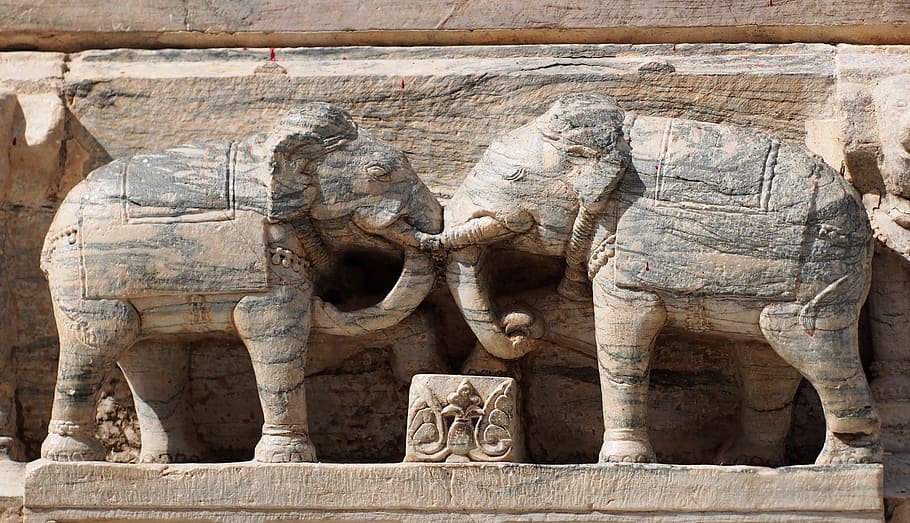 Elefante, Templo, Arquitetura, Afrescos, esculturas, hindu, hinduísmo, antiga, civilização antiga, escultura - produto artesanal