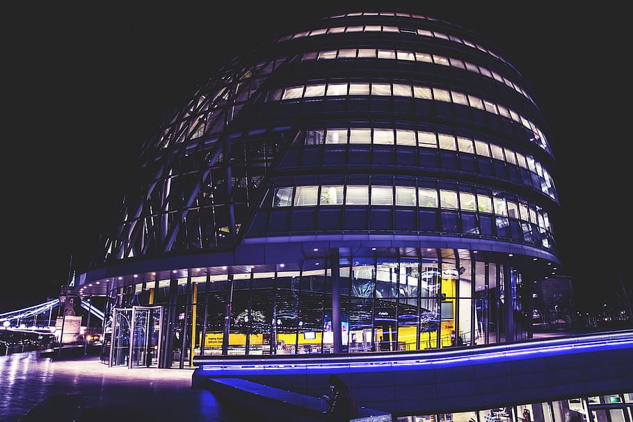 city hall building, Night shot, City Hall, Hall building, London, architecture, building, city, night, urban Scene